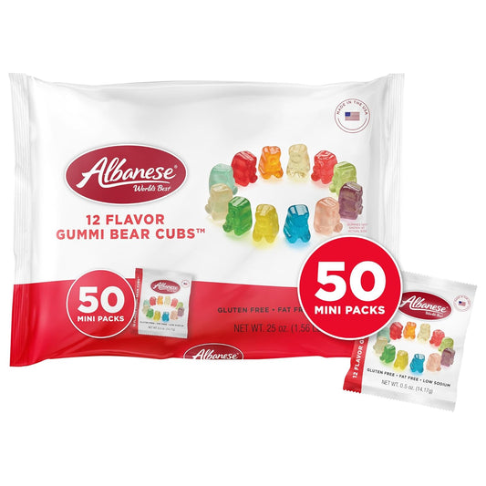 Albanese World'S Best 12 Flavor Gummi Bear Cubs | 50-0.5Oz Snack Packs of Candy | Miniature, Individually Wrapped, Soft Gummy