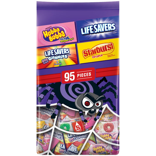 Starburst, Life Savers, Hubba Bubba & Life Savers Gummies Halloween Candy Mix, Assorted Chewy, Bubble Gum, and Hard Candy Individually Wrapped, 95 Ct Variety Bulk Bag