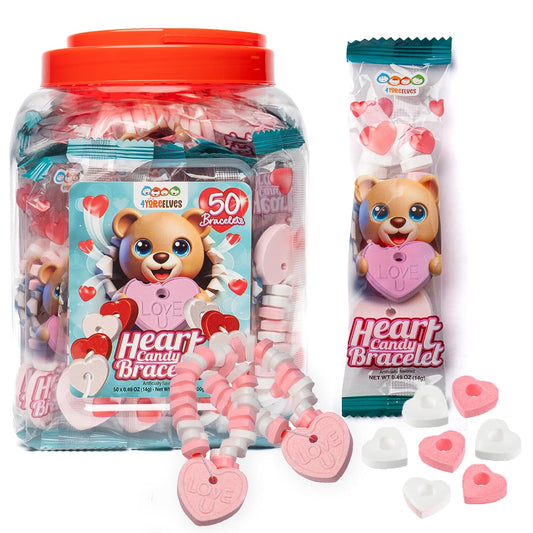 50 Candy Bracelets Individually Wrapped, Heart Candy Beads, Party Favors