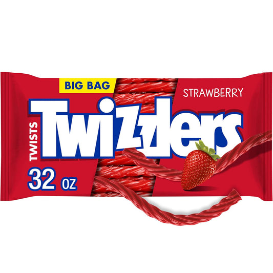 TWIZZLERS Twists Strawberry Flavored Licorice Style, Chewy Candy Big Bag, 32 Oz
