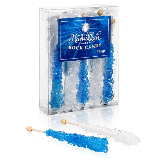 Hanukkah Rock Candy Sugar Sticks - Kosher Certified - 10 Individually Wrapped - Blue & White Candy Party Favors