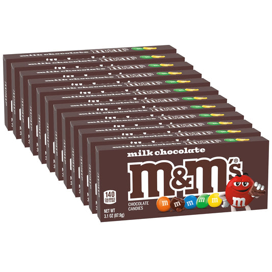 M&M'S Milk Chocolate Candy Movie Theater Candy Box, 3.10 Oz, Pack of 12