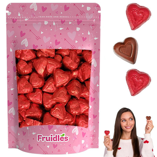 Half Pound Fruidles Valentine's Day Milk Chocolate Hearts, Red Individually Wrapped Foils
