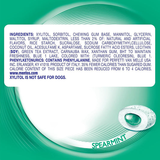 Mentos Pure Fresh Sugar Free Gum, Spearmint, 50 Piece Bottle (6 Pack)