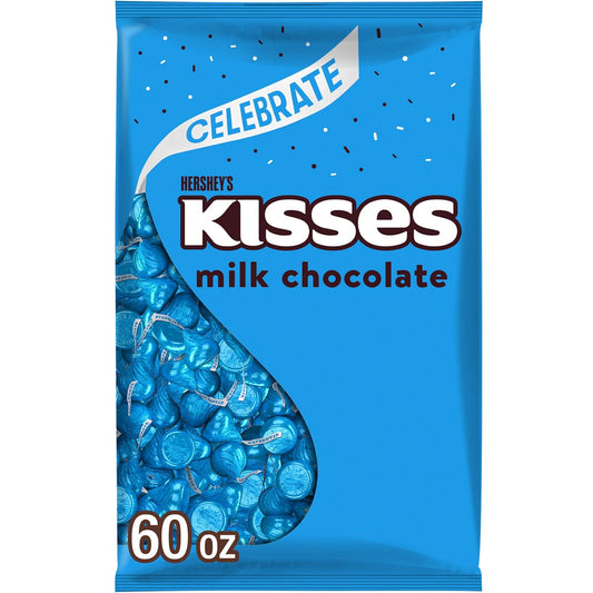 HERSHEY'S KISSES Milk Chocolate Candy Bulk Bag, Blue Foils, 60 Oz