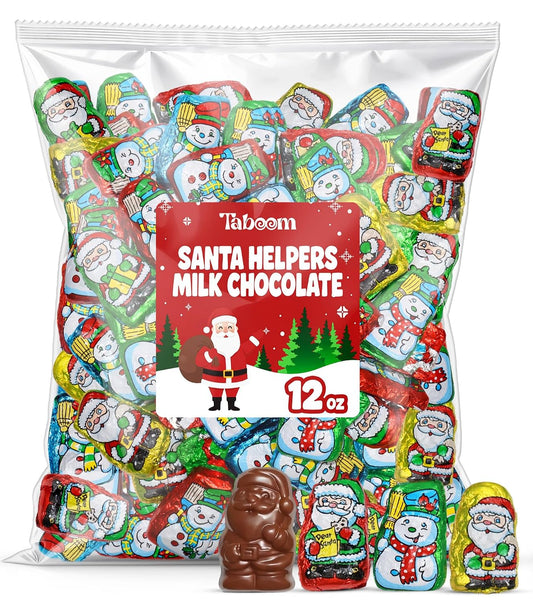 Christmas Candy Milk Chocolate Santa Helpers 12 Oz Bag - Individually Wrapped Holiday Novelty Mini Santas Chocolate Candies Treats for Stocking Stuffers, Bowls, Parties & Gift Bags