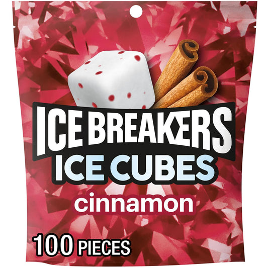 Ice Breakers Ice Cubes Cinnamon Sugar Free Chewing Gum Pouch, 8.11 Oz (100 Pieces)