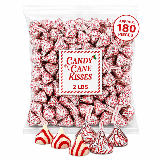 Candy Cane Kisses Peppermint Candy 2 LB Bag, Approx. 180 Individually Wrapped Pieces