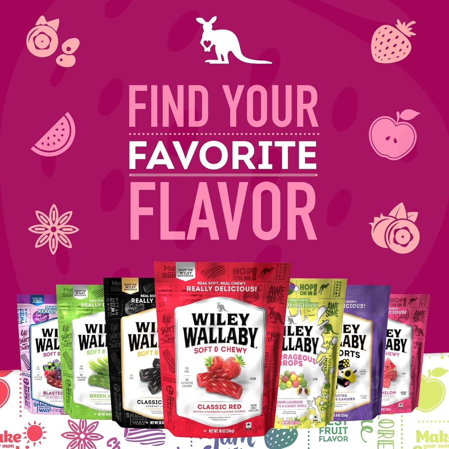 Wiley Wallaby Low Sugar Gluten Free Very Berry Licorice Candy, 5.5Oz, 3Pk