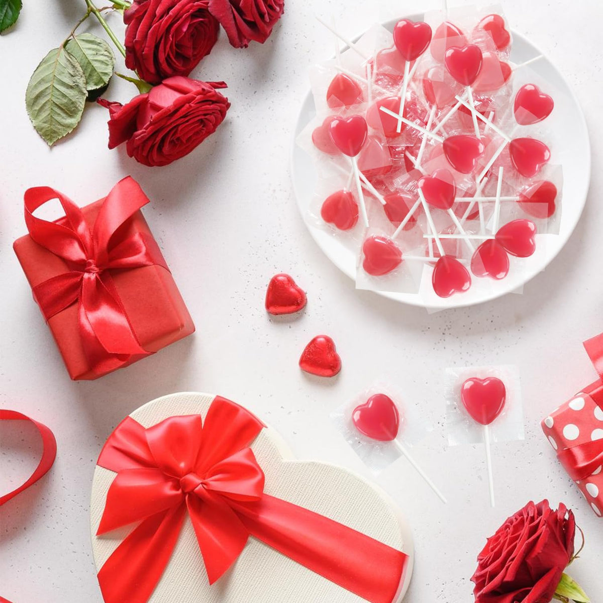 Heart Shaped Lollipops, Allura Red, Bulk, 8 Oz