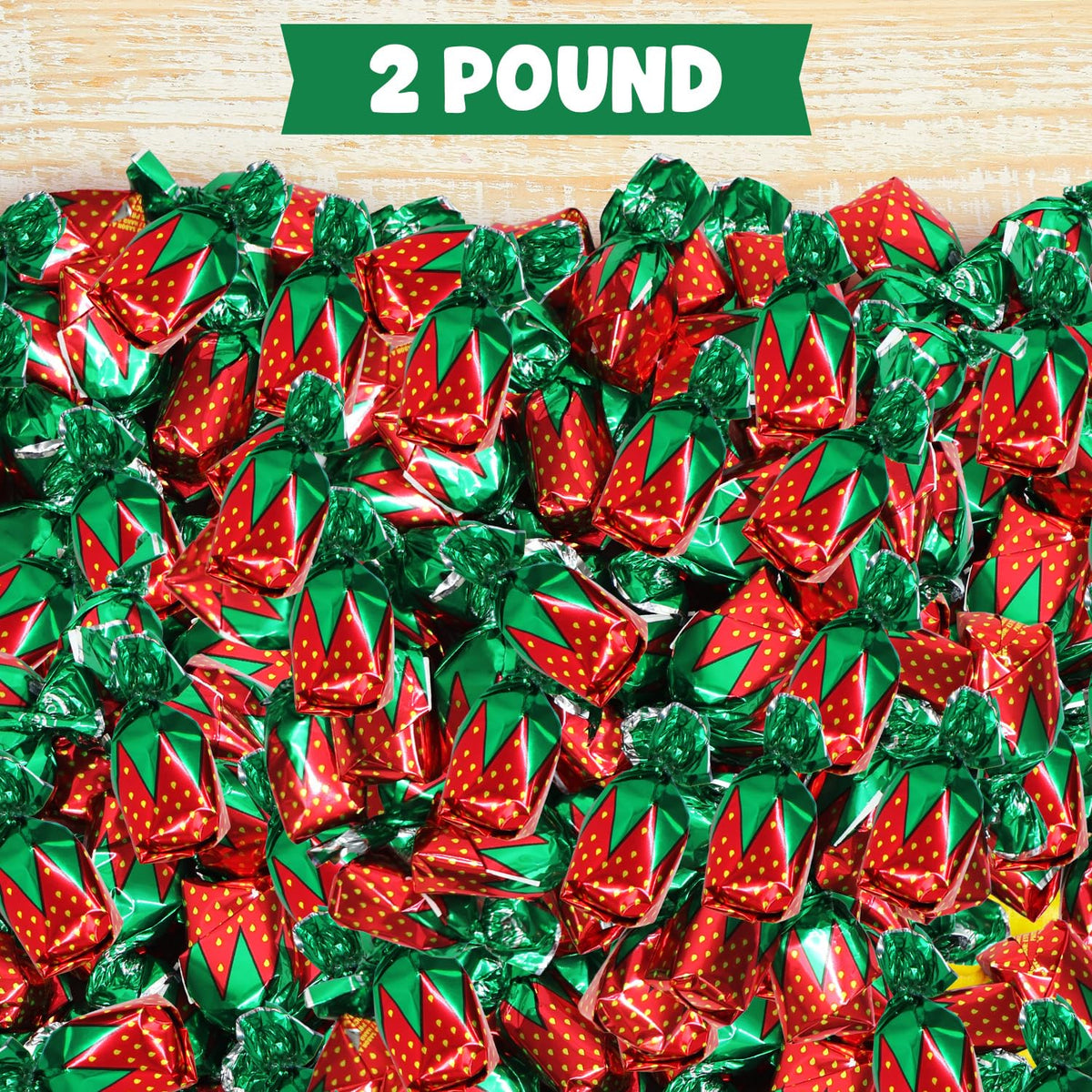 Strawberry Filled Hard Candy Bon Bons 2 Lbs Bulk Pack - Individually Wrapped Fruit-Filled Candy, Classic Strawberry Hard Candy for Office Treats, Parties, and Snacks