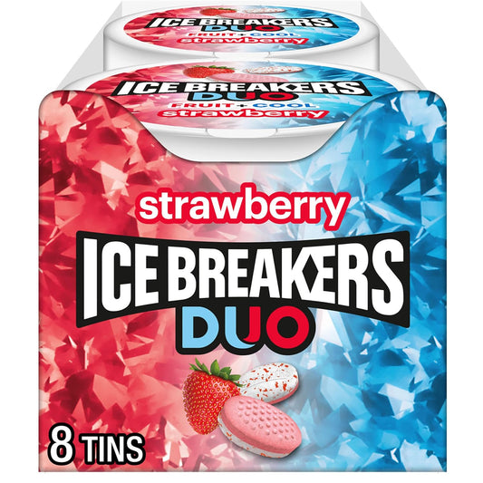 ICE BREAKERS Duo Cool Strawberry Sugar-Free Mints Tins, 1.3 Oz, 8 Ct