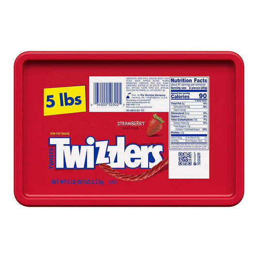TWIZZLERS Twists Strawberry Flavored Licorice Style, Chewy Holiday Candy Tub, 5 Lb