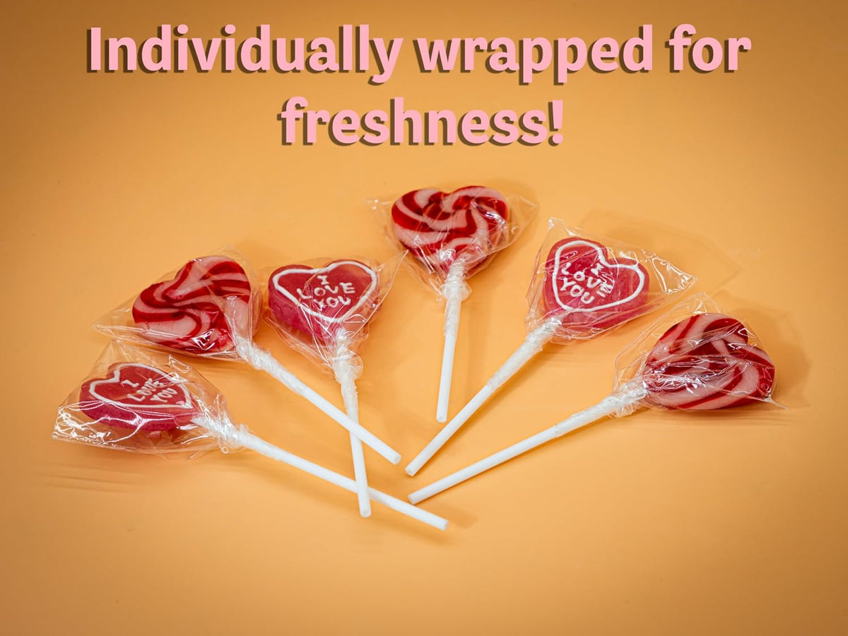 Valentine’s Day Heart Lollipops Candy 24 Pack – Dye Free, Fruity Sweet Love Pops