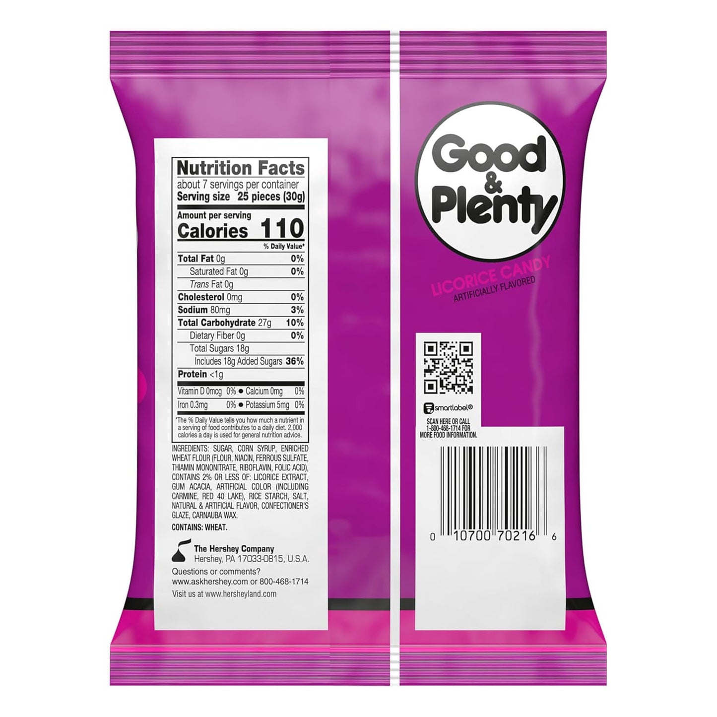 Good and Plenty, Licorice Fat Free, Candy Bag, 7 Ounce