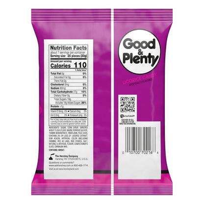 Good and Plenty, Licorice Fat Free, Candy Bag, 7 Ounce