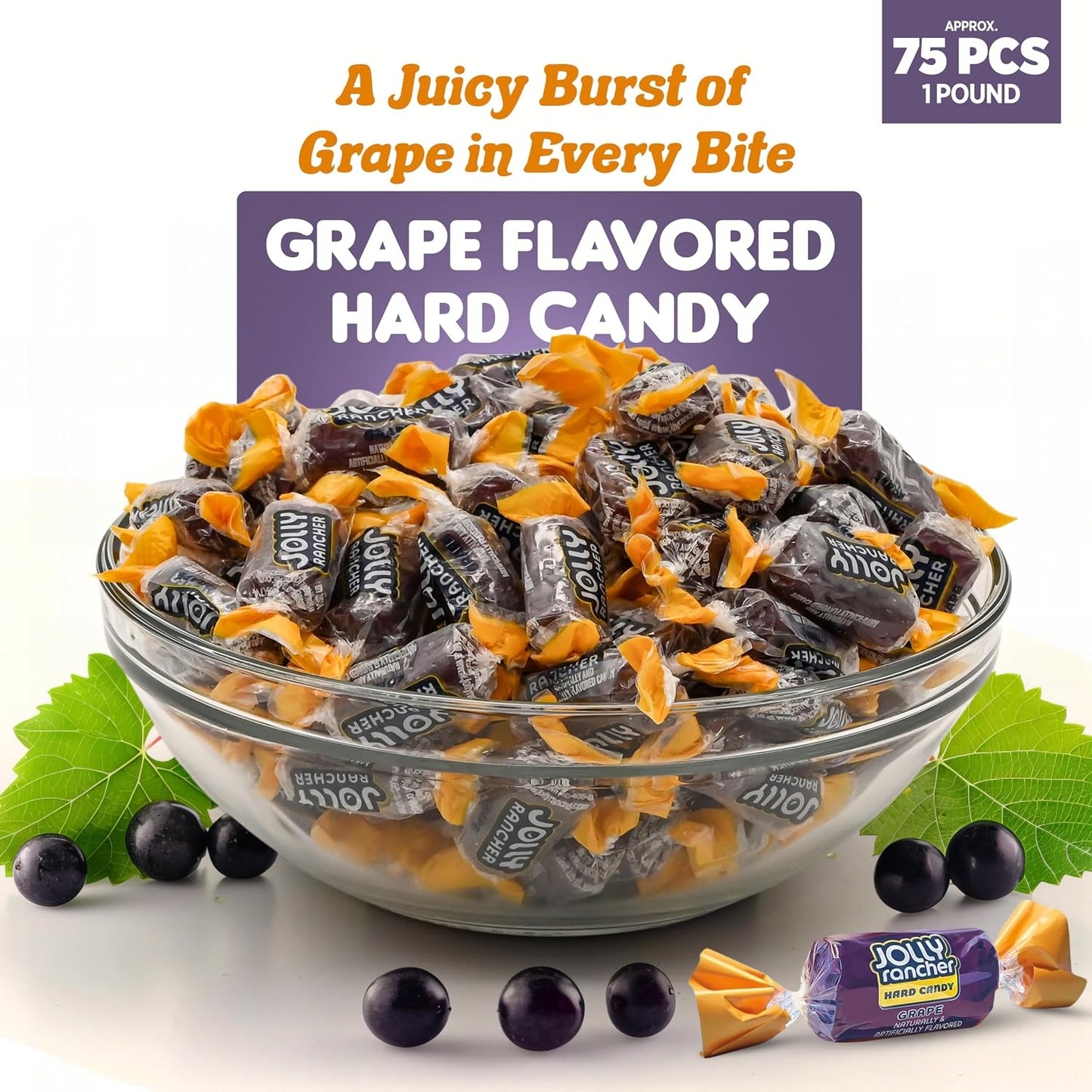 Grape Jolly Ranchers Hard Candy – Original Flavor – 1 LB Bulk Bag (Approx. 75 Pieces)