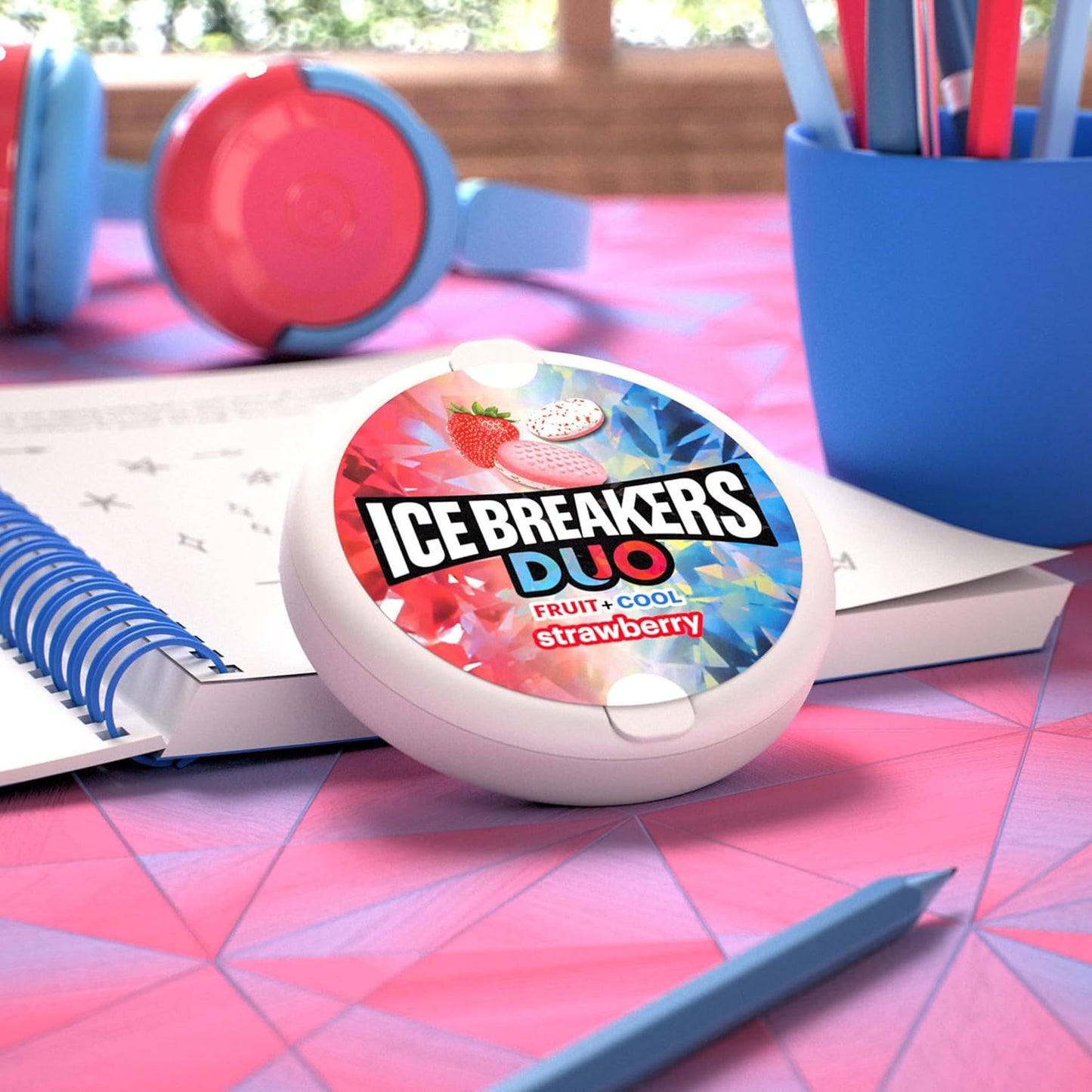 ICE BREAKERS Duo Cool Strawberry Sugar-Free Mints Tins, 1.3 Oz, 8 Ct
