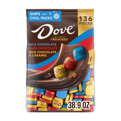 DOVE PROMISES Milk Chocolate, Dark Chocolate and Milk Chocolate & Caramel Assorted Chocolate Candy, 136 Ct Bulk Bag