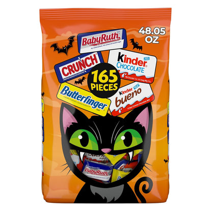 Butterfinger, CRUNCH, 100 Grand, Baby Ruth, Kinder Bueno and Kinder Chocolate, Minis Assorted Halloween Candy Bag, 165 Count, 48.05 Oz