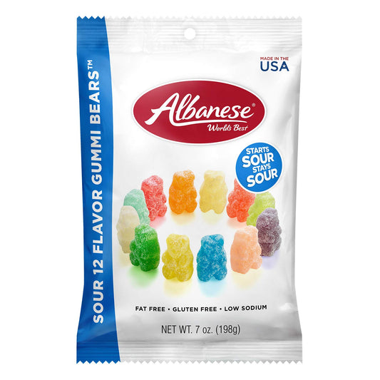 Albanese World'S Best Sour 12 Flavor Gummi Bears | 7 oz Bag of Candy, Pack of 12