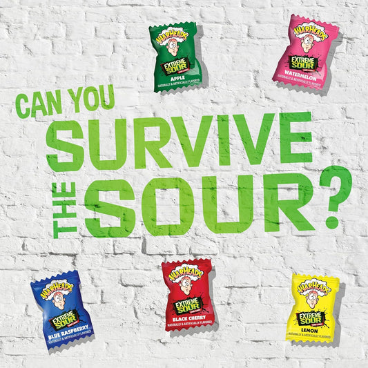 WARHEADS - Extreme Sour Hard Candy - Sour Apple, Black Cherry, Blue Raspberry, Lemon & Watermelon Flavors - 2 Oz. Bag