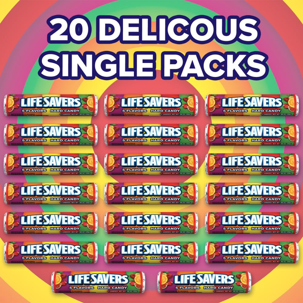LIFE SAVERS 5 Flavors Hard Candy, Bulk, 1.14 Oz Roll, 20 Pack