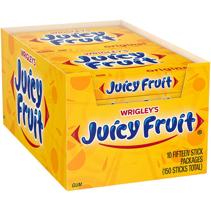 JUICY FRUIT Original Bubble Gum Chewing 15 Pieces 10 Pack of Gum