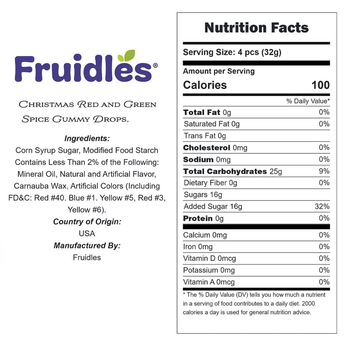 Fruidles Christmas Red and Green Spice Gummy Drops, Gluten-Free, Fun & Festive Holiday Gummies Snacking (1 Pound)