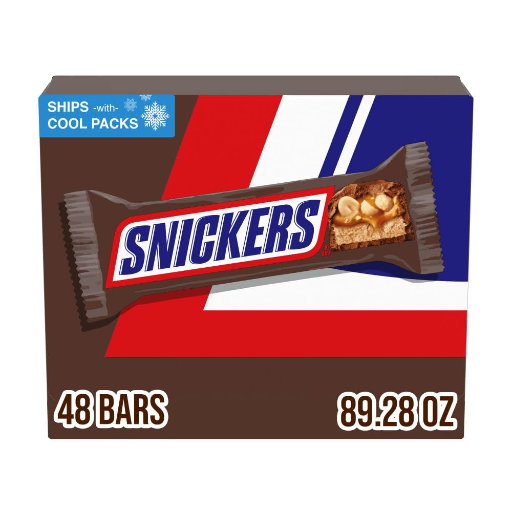 SNICKERS Full Size Bulk Milk Chocolate Candy Bars, 1.86 Oz Bar, 48 Ct Box