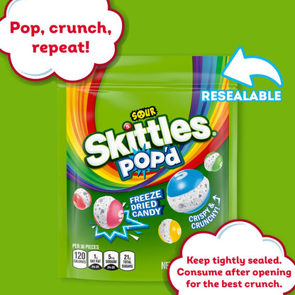 Skittles, Pop'D Sour Freeze Dried Candy Assortment, Resealable, 5.5 Ounce