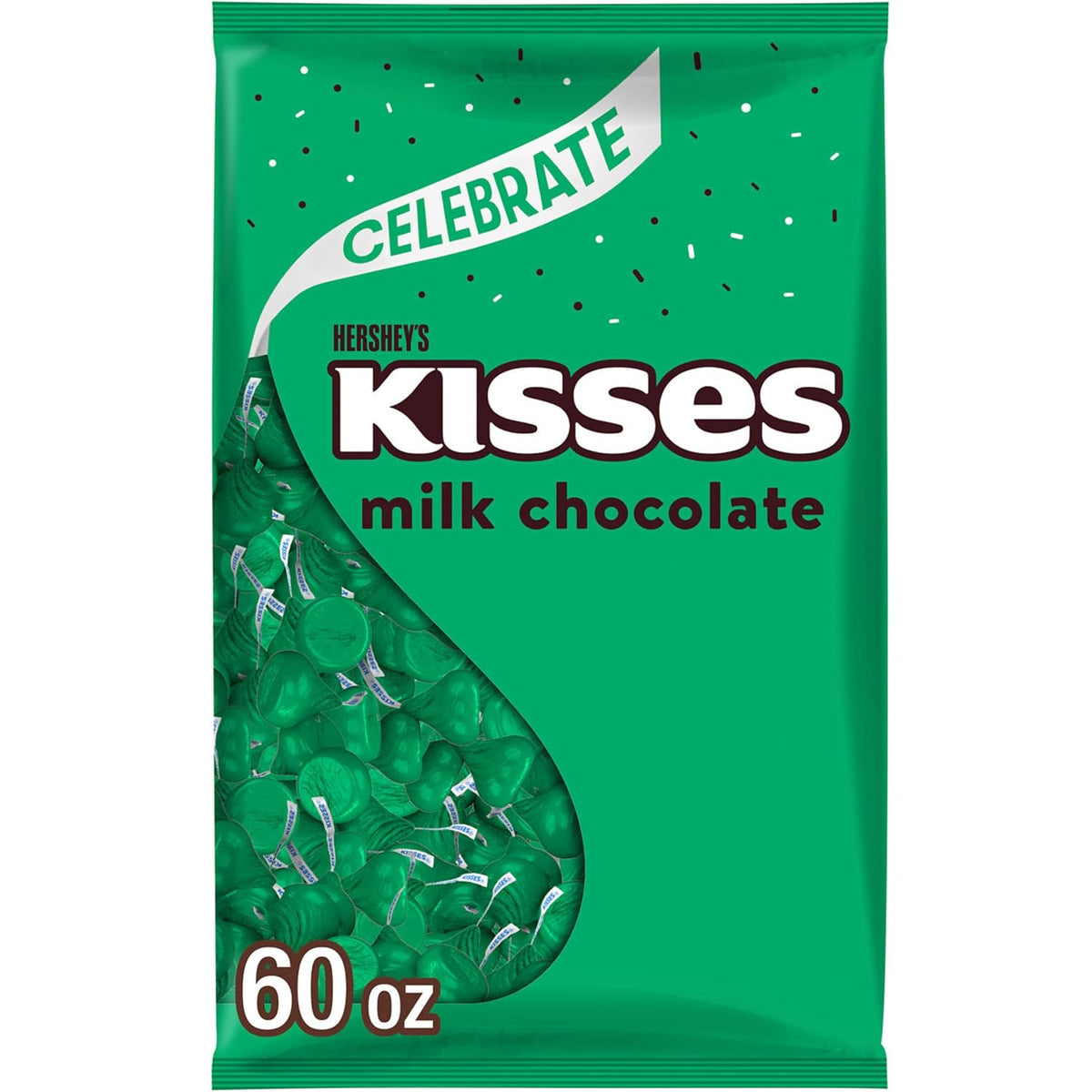 HERSHEY'S KISSES Milk Chocolate Candy Bulk Bag, Green Foils, 60 Oz