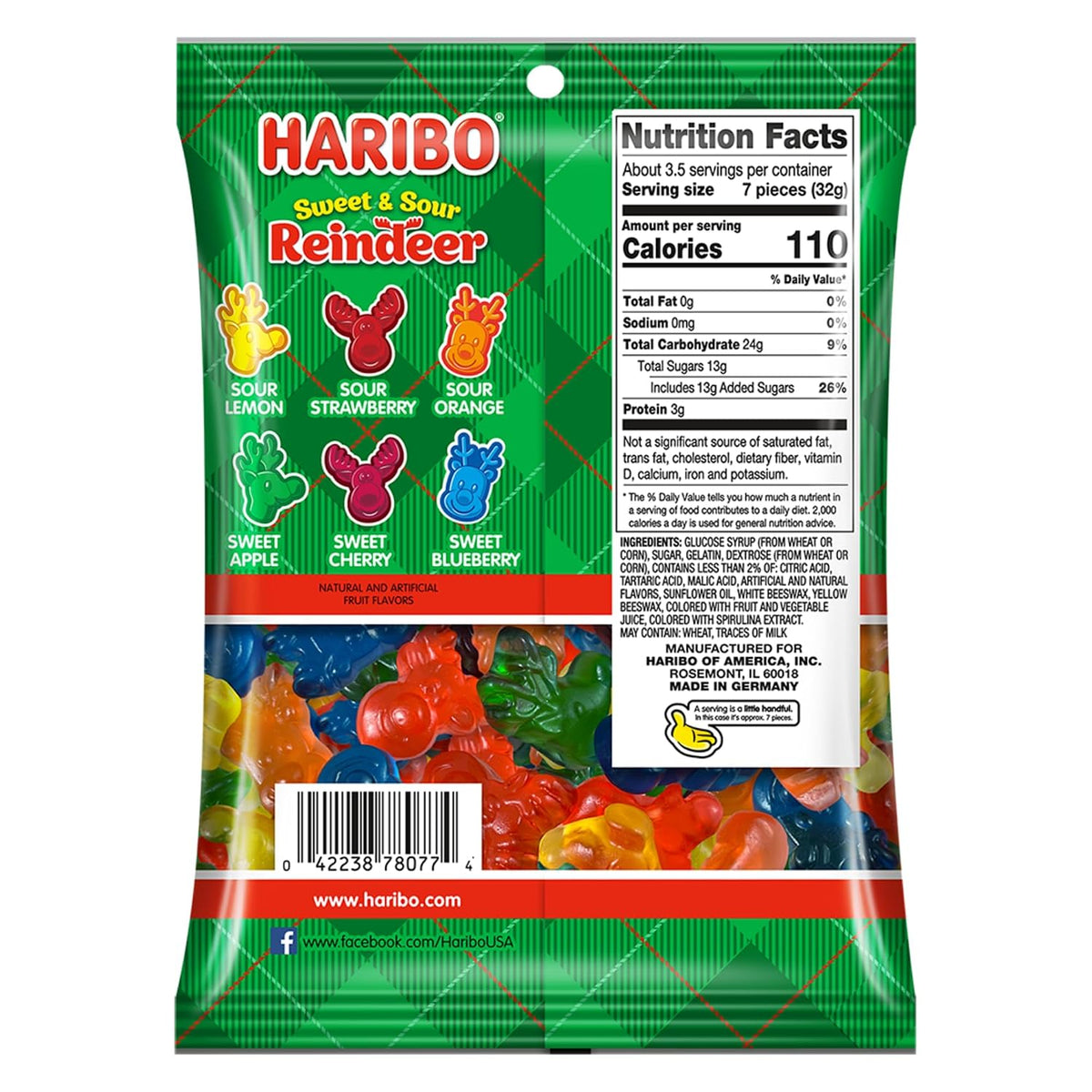 Haribo Reindeer Christmas Gummies, Sweet and Sour Candy, Stocking Stuffer Gifts, 4 Ounces (Pack of 3)