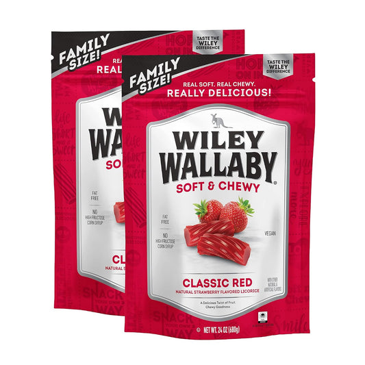 Wiley Wallaby Classic Red Strawberry Licorice Candy, Soft & Chewy, 24Oz, 2Pk