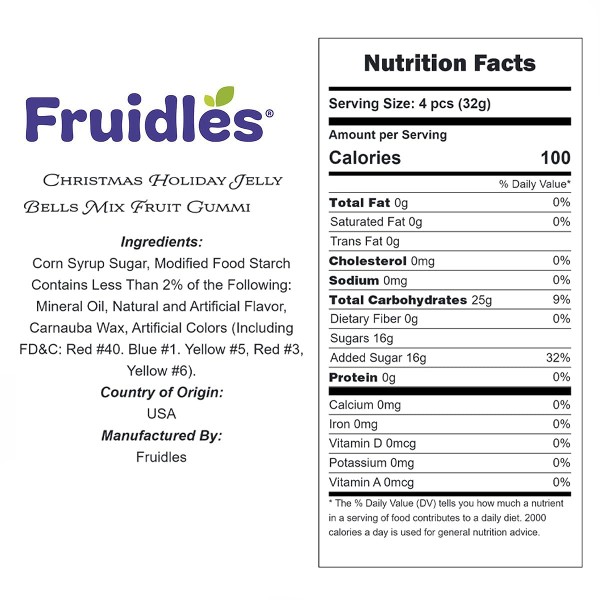 Fruidles Christmas Holiday Jelly Mix Fruit Gummi Candy, Delicious Holiday Shaped & Flavored Gummies (Half-Pound)