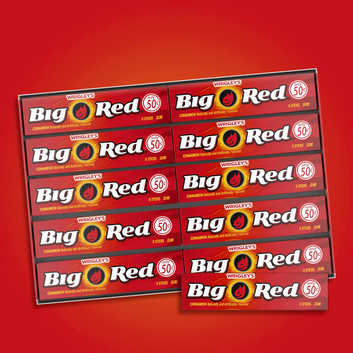 WRIGLEY'S BIG RED Cinnamon Chewing Gum Bulk Pack, 5 Sticks, 40 Count