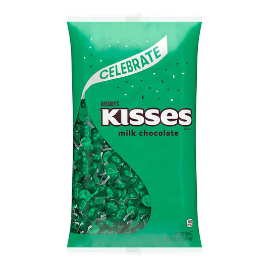 HERSHEY'S KISSES Milk Chocolate Candy Bulk Bag, Green Foils, 60 Oz