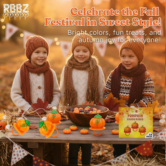 Pumpkin Candy 3D Ring Pops - 18 Individually Wrapped Suckers Bulk Pack - Thanksgiving Treats