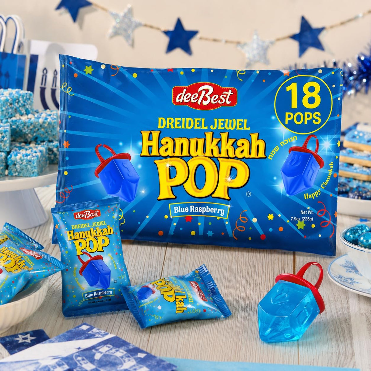 Hanukkah Dreidel Ring Shape Candy Lollipop Dreidels Blue Raspberry 18 Pops