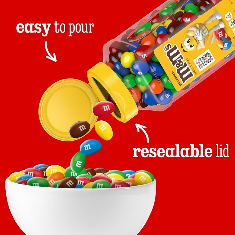 M&M'S Peanut Candy Jars, Assorted Chocolate Candies, Party Size Bulk, 23 Ounces Each, Pack of 2