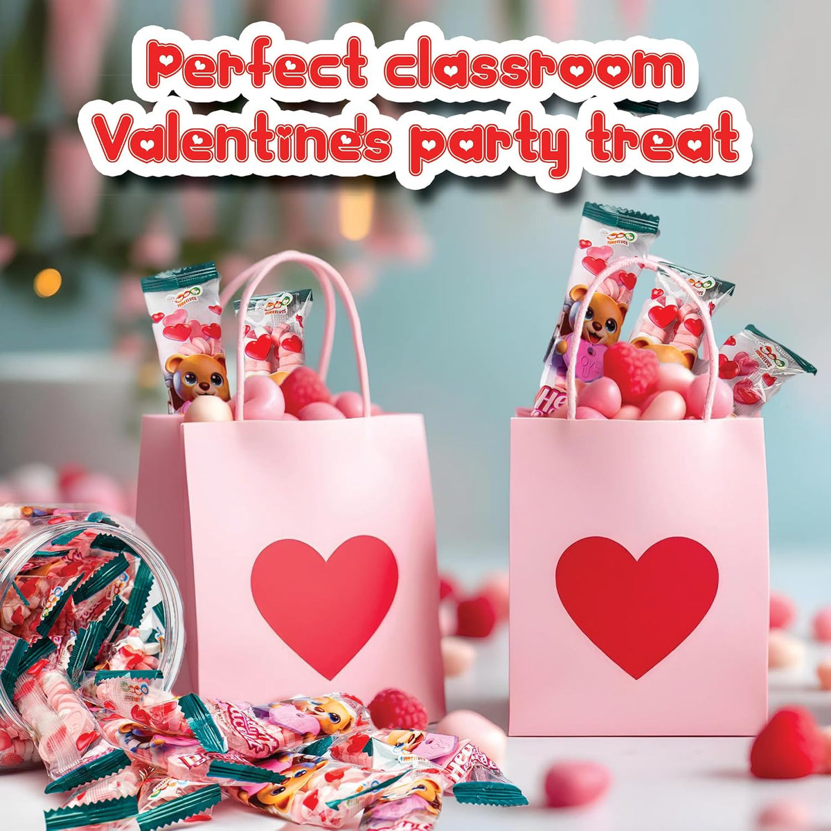 50 Candy Bracelets Individually Wrapped, Heart Candy Beads, Party Favors