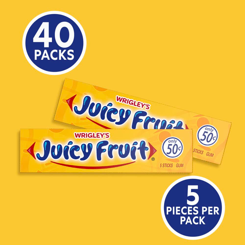 JUICY FRUIT Gum WRIGLEY'S Chewing Gum Bulk Pack, 5 Stick (Pack of 40)
