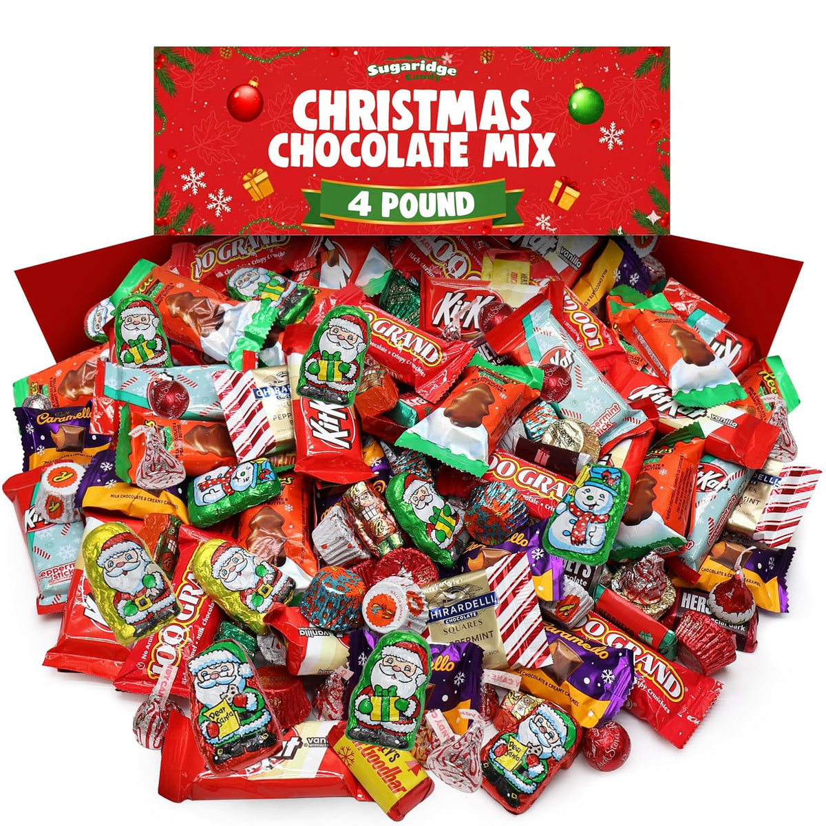 Bulk Christmas Candy Chocolate Variety Mix 4 LB - Individually Wrapped Assorted Holiday Themed Chocolates Assortment for Classroom Candies, Bowls, Parties, Stockings & Gift Bags
