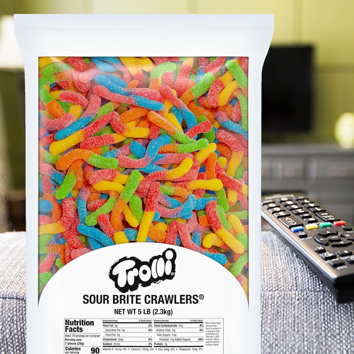 Trolli Sour Brite Crawlers Candy, Sweet & Sour Gummy Worms, Bulk Bag, 5 Lb