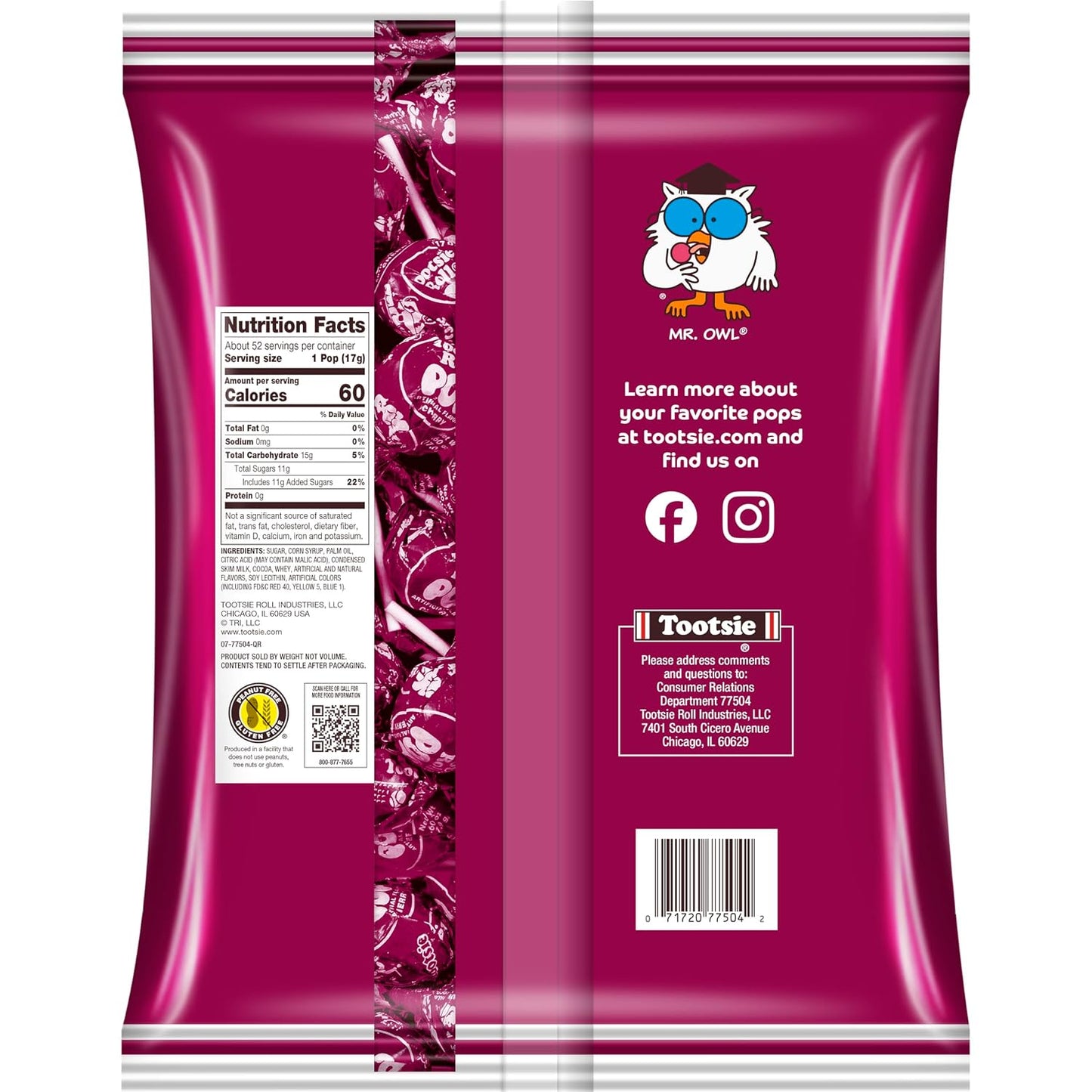 Tootsie Pops Raspberry Flavored Lollipops, 50 Count, 1.95Lb (Pack of 1)