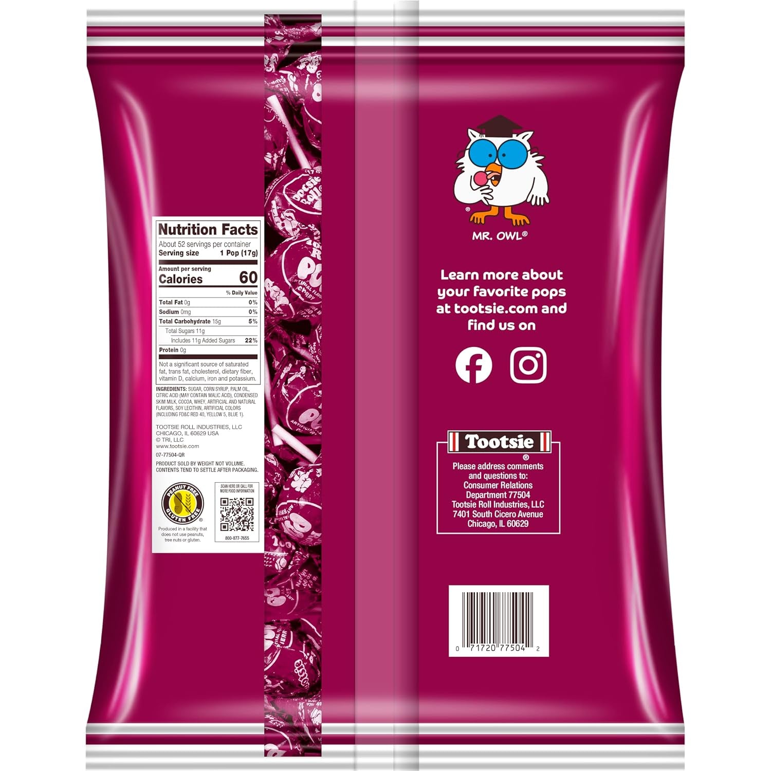 Tootsie Pops Raspberry Flavored Lollipops, 50 Count, 1.95Lb (Pack of 1)