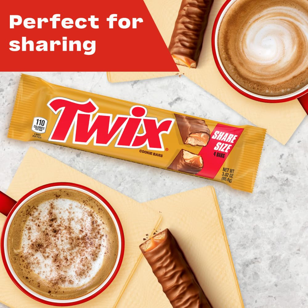 Twix Milk Chocolate Caramel Cookie Candy Bars, Share Size, 3 Ounce