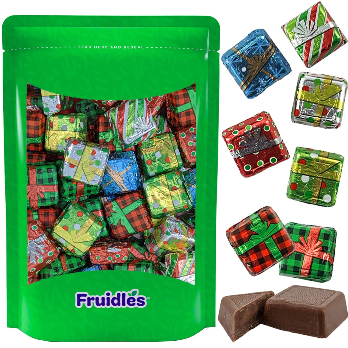 Fruidles Rich Christmas Chocolate Presents Squares Design, Smooth & Creamy Chocolate Presents (Half-Pound)