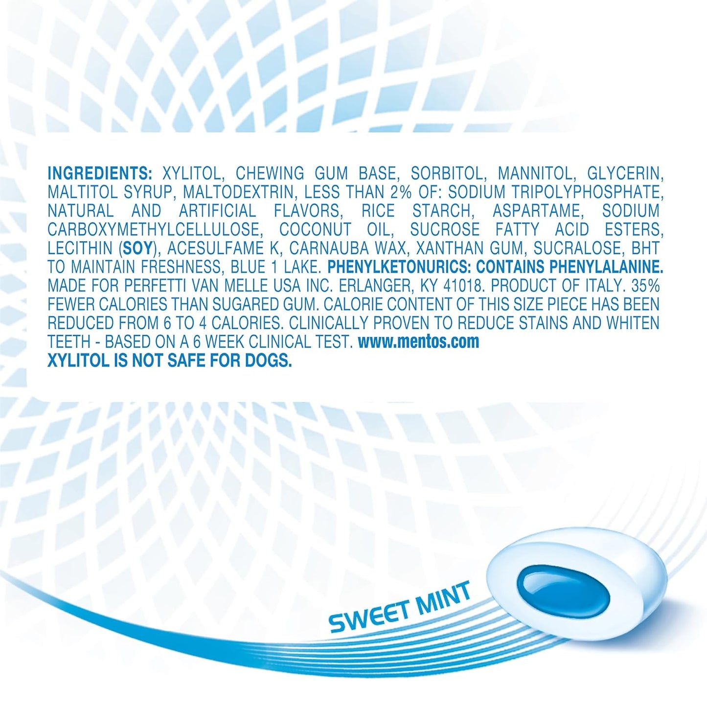 Mentos Pure White Sugar Free Gum, Sweet Mint, 50 Piece Bottle (6 Pack)