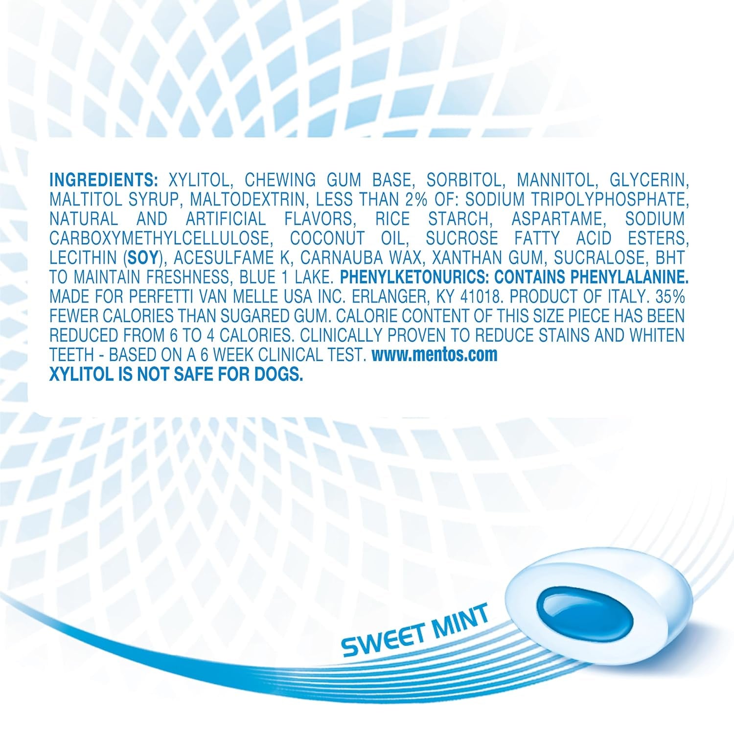 Mentos Pure White Sugar Free Gum, Sweet Mint, 50 Piece Bottle (6 Pack)